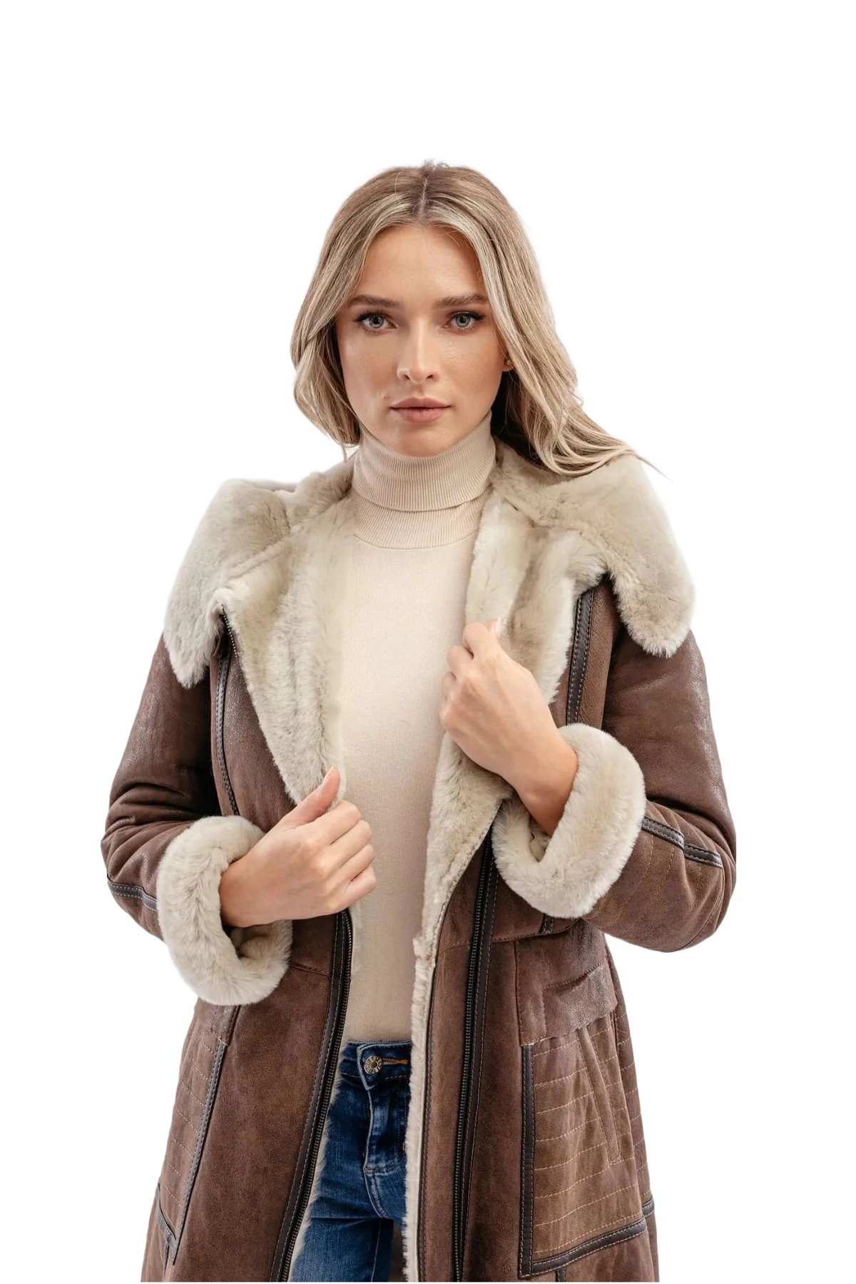 Zenna Coffee Brown Aviator Leather Bomber Coat