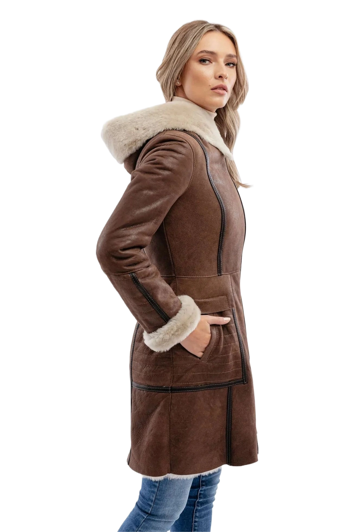 Zenna Coffee Brown Aviator Leather Bomber Coat