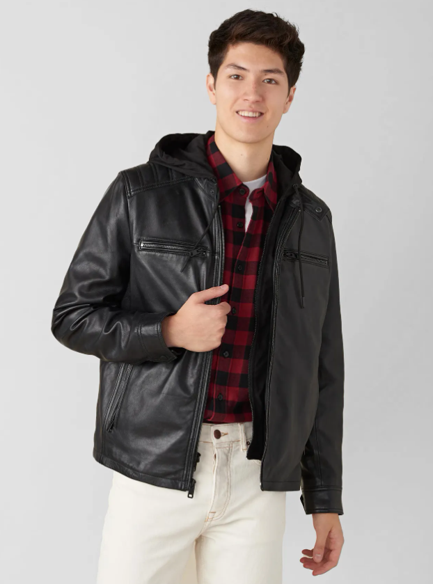 Blake Genuine Leather Jacket With Hood