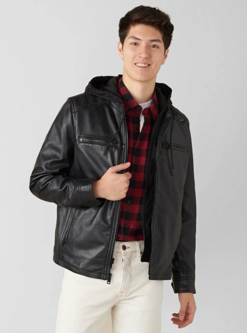 Blake Genuine Leather Jacket With Hood
