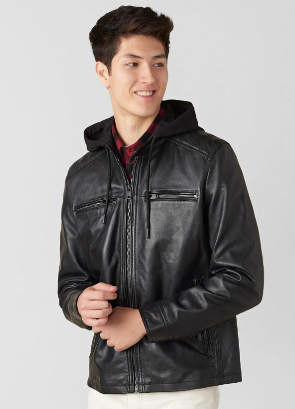 Blake Genuine Leather Jacket With Hood
