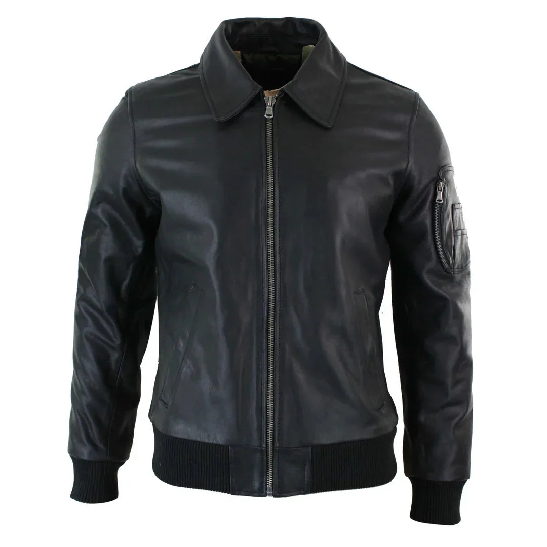 Leather Lex Black Aero Harrington Bomber Jacket