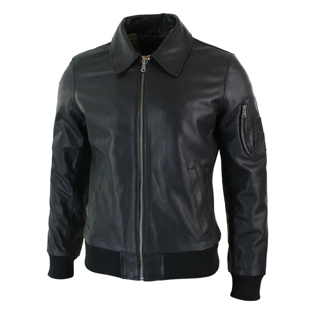 Leather Lex Black Aero Harrington Bomber Jacket 2
