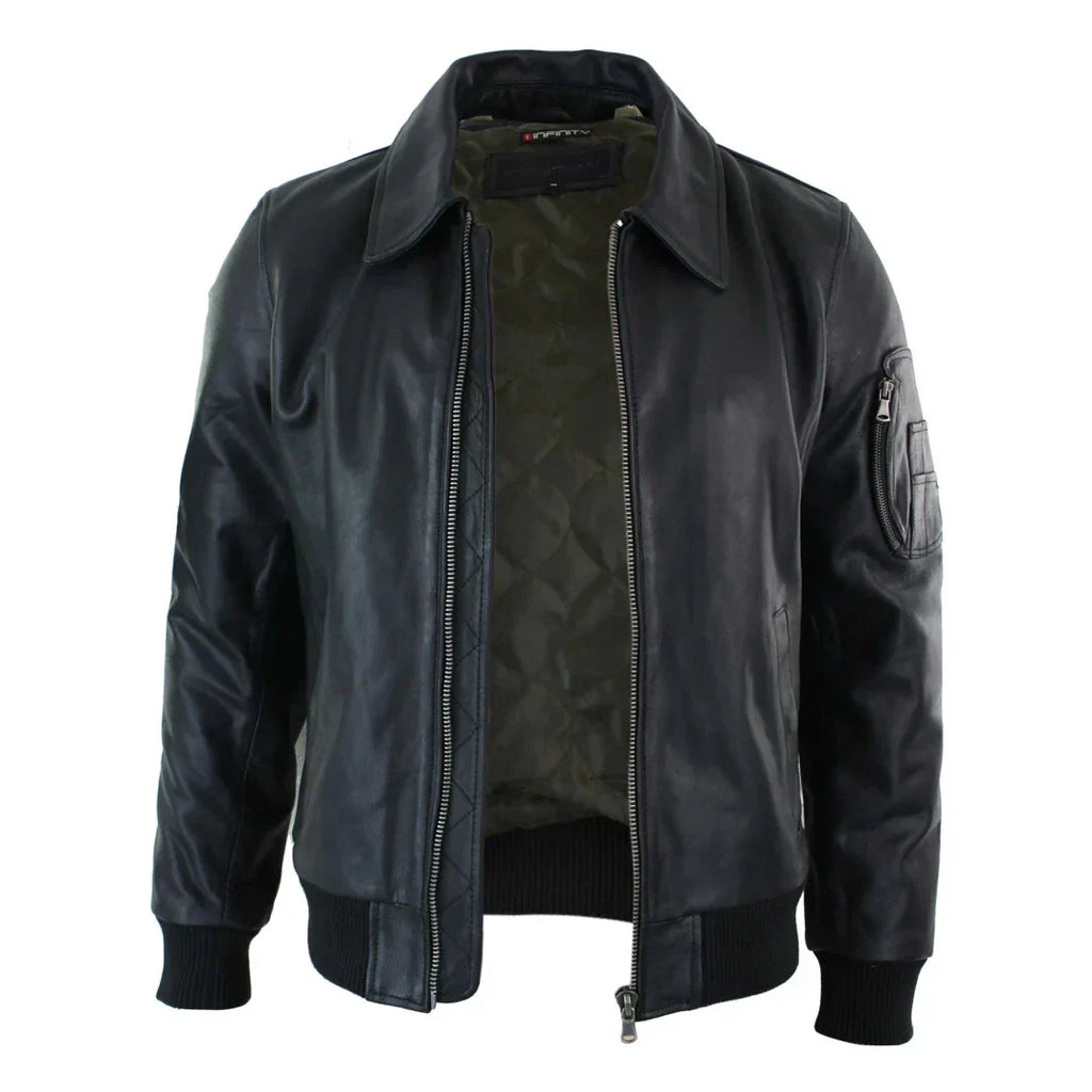Leather Lex Black Aero Harrington Bomber Jacket 4