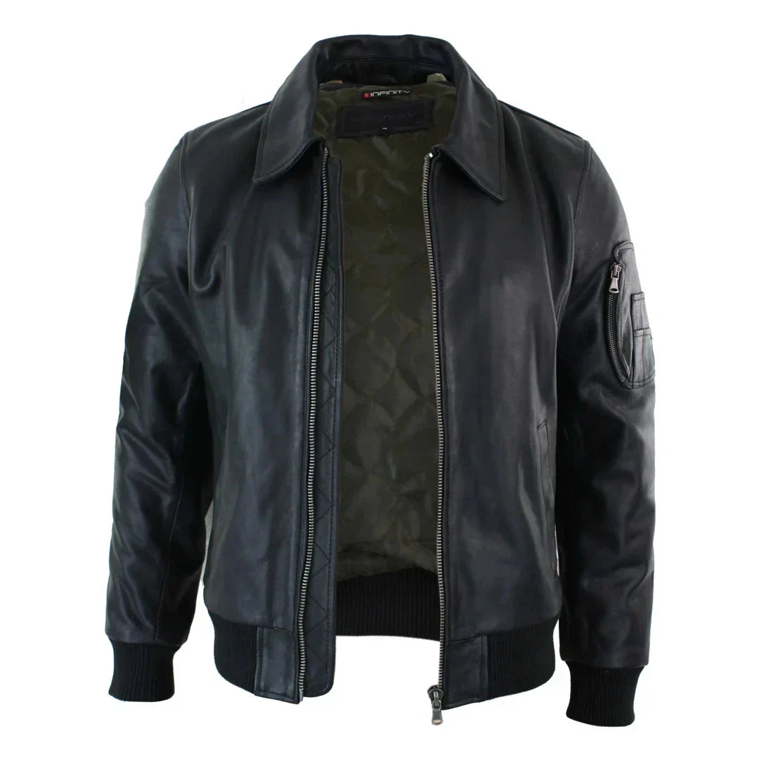 Leather Lex Black Aero Harrington Bomber Jacket 4