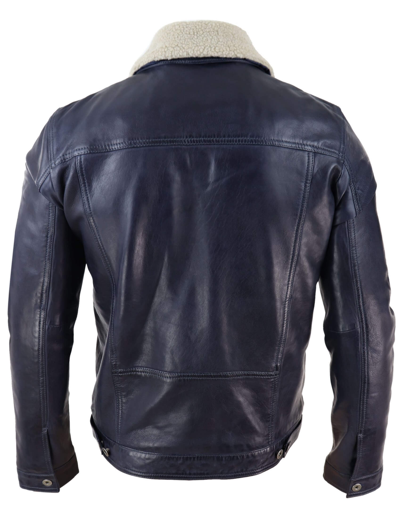 Leather Lex Navy Frost Fur Collar Jacket 2