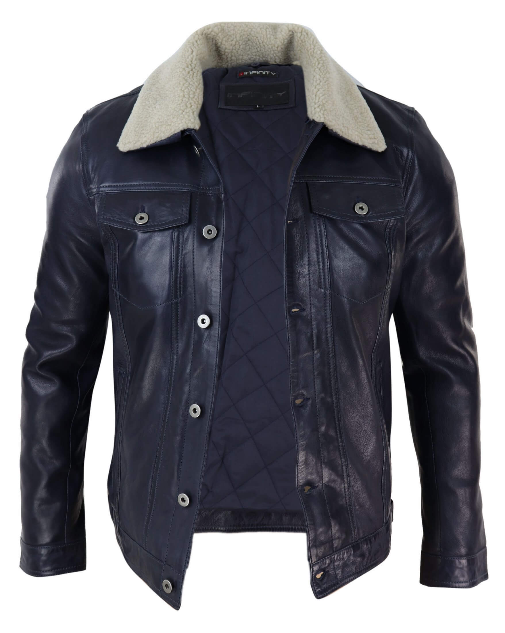 Leather Lex Navy Frost Fur Collar Jacket 3