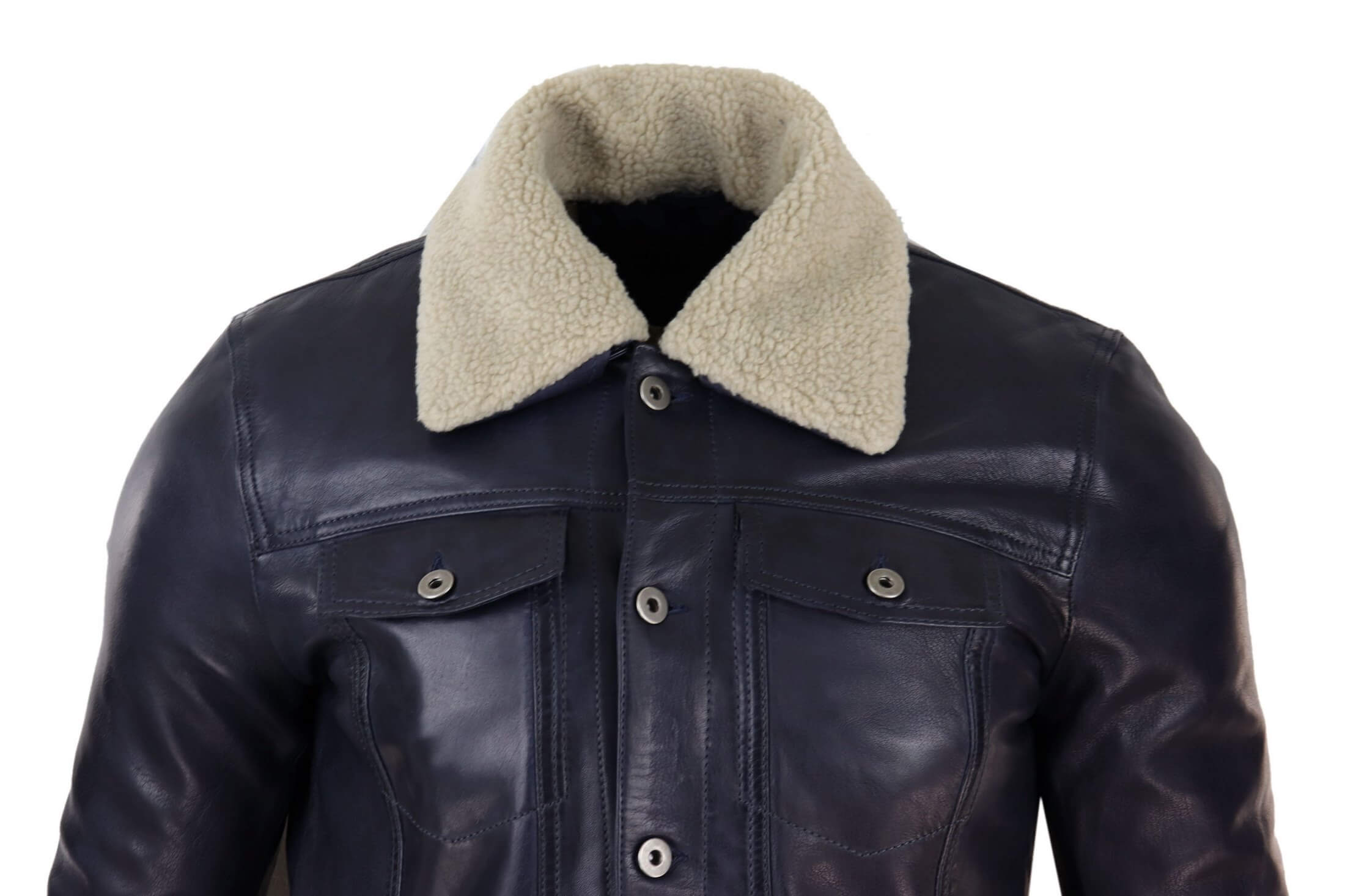Leather Lex Navy Frost Fur Collar Jacket 4