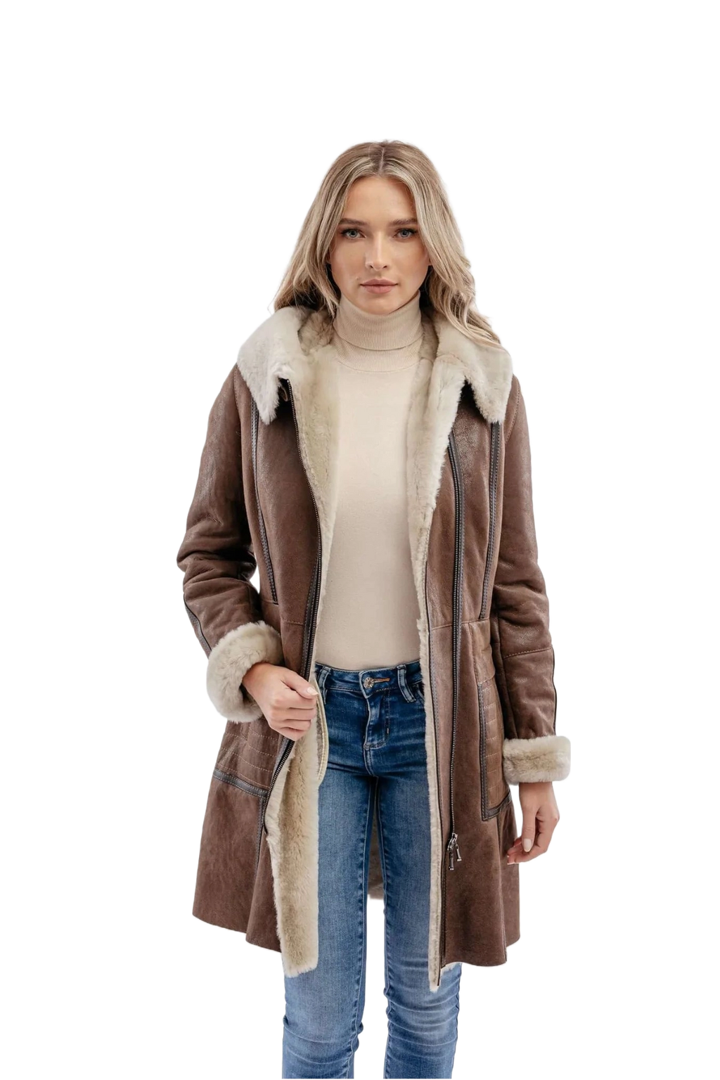 Leather Lex Zenna Aviator Drift Coffee Bomber Coat