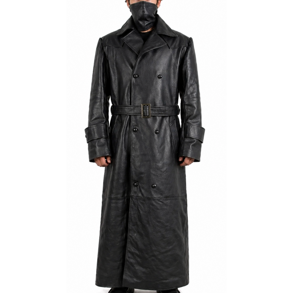 Mens Black Slayer Spike Trench Long Leather Buffy Coat