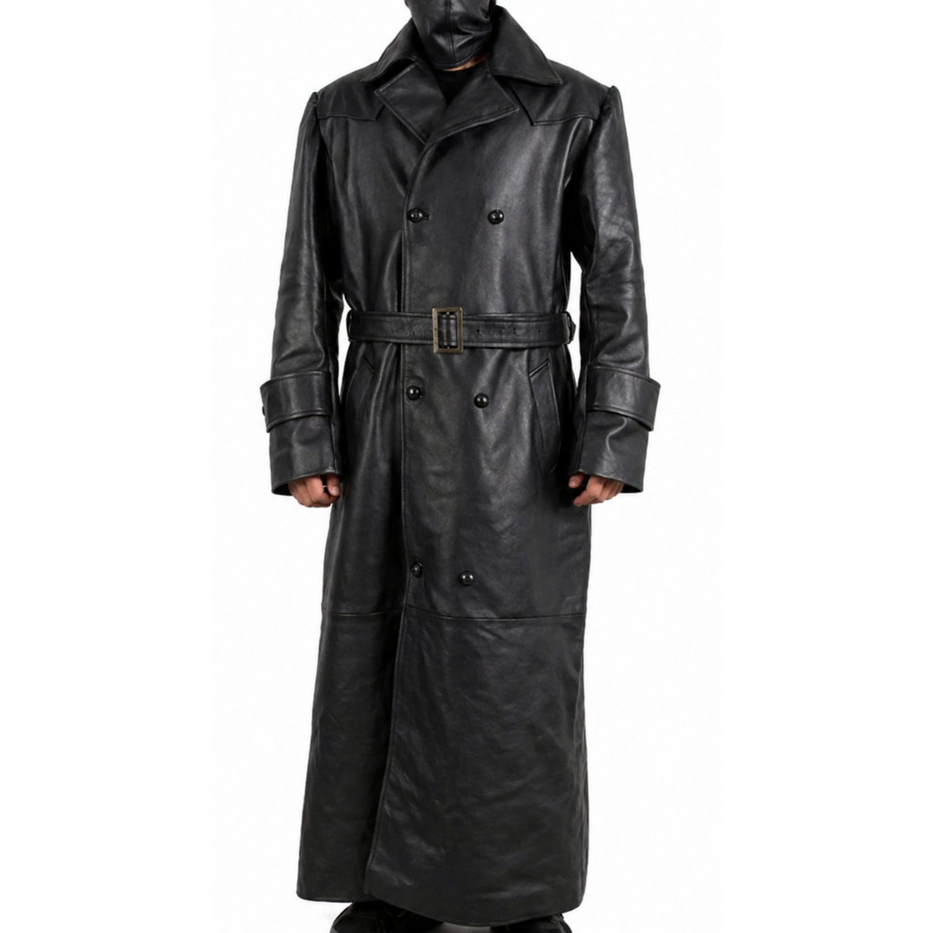 Mens Black Slayer Spike Trench Long Leather Buffy Coat