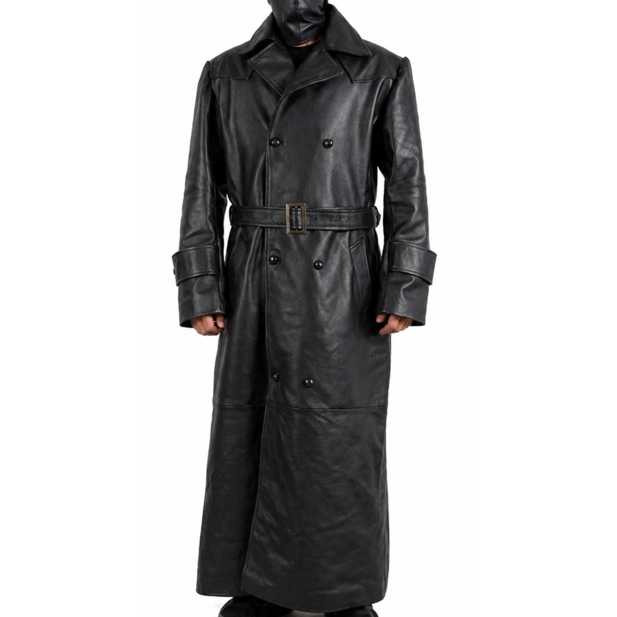 Mens Black Slayer Spike Trench Long Leather Buffy Coat