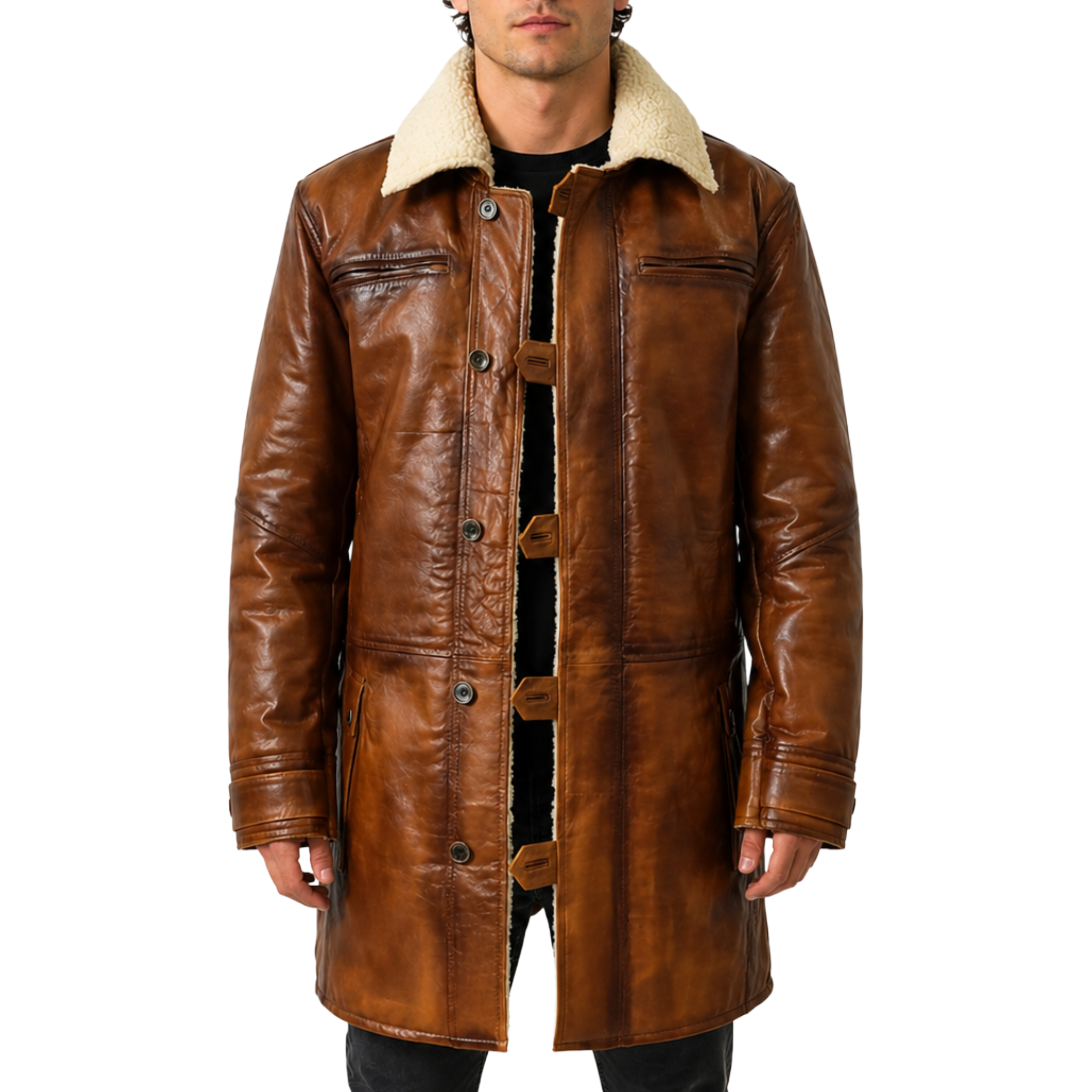 Dark Knight Rises Brown Shearling Leather Bane Coat