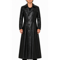 Mens Black Slim Fit Genuine Leather Double Breasted Gothic Trench Long Coat