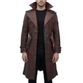 Mens Brown Vintage Leather Gambit Weathered Trench Coat