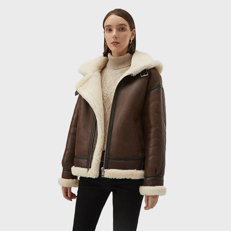 Womens-Chocolate-Brown-Leather-Shearling-Removable-Hood-Coat