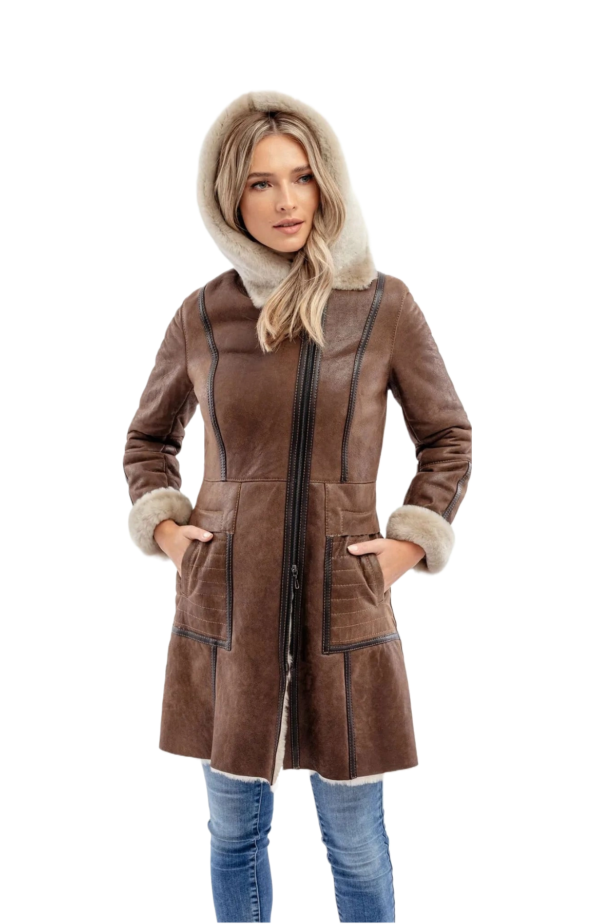 Zenna Coffee Brown Aviator Leather Bomber Coat