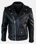 Real Leather Brando Hide Mens Cow Hide Original Cross Zip Brando Biker Motorcycle Men's Jacket