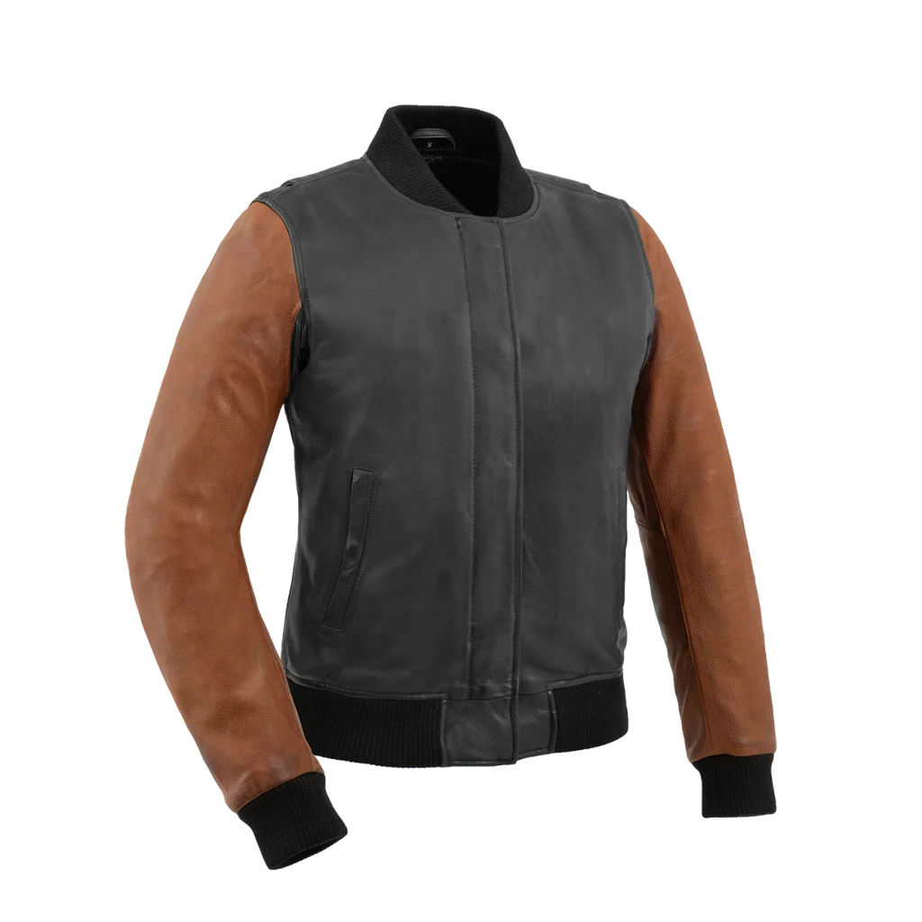 Lella Women's Motorcycle Leather Jacket Women's Leather Jacket Jackets Black Cognac XS