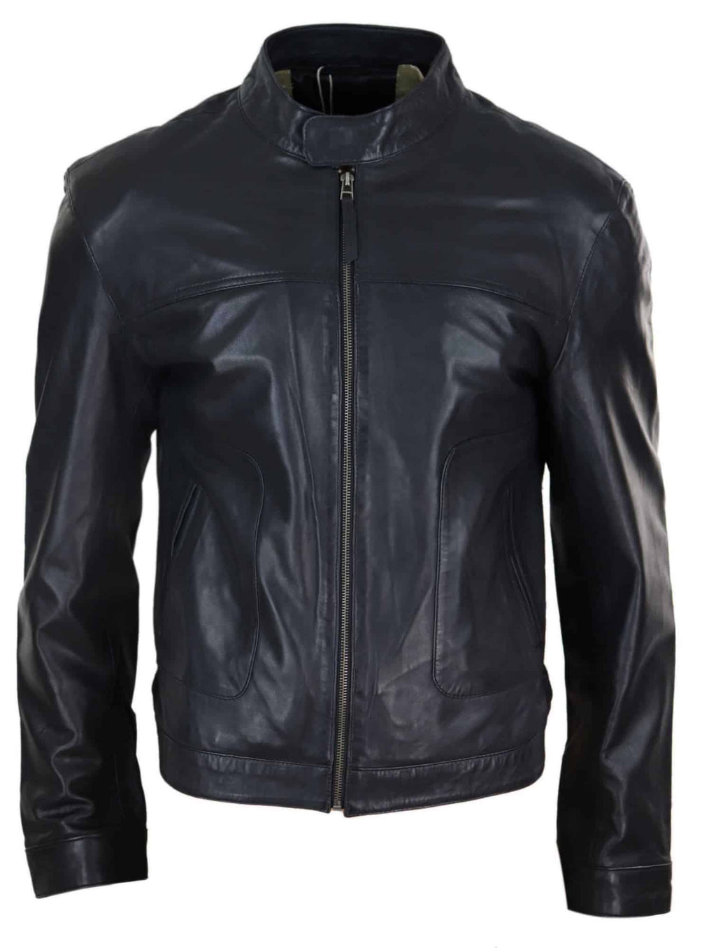 Real Leather Classic Mens Biker Style Jacket - Black