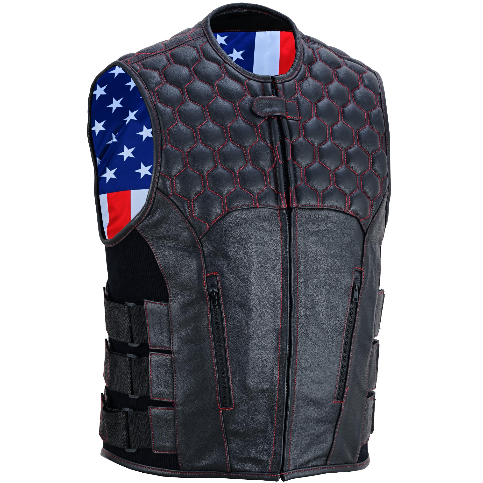 Patriot Wheels Men's Motorcycle Leather Vest-Men's Vests-Daniel Smart Mfg - Retail