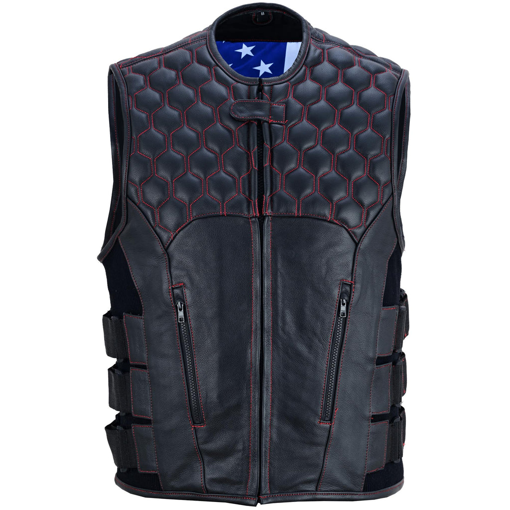 Patriot Wheels Men's Motorcycle Leather Vest-Men's Vests-Daniel Smart Mfg - Retail