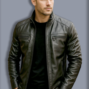 Midnight Vector Men’s Fitted Leather Jacket