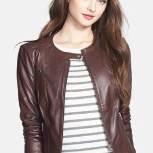 Rose-Brown Slim Leather Jacket