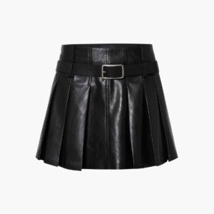 Noir Pleated Mini Leather Skirt