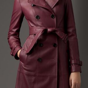 Crimson Edge Leather Long Coat