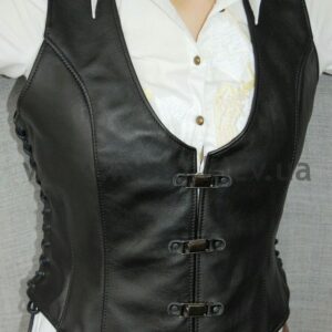 Classic Black Leather Buckle Vest Coat