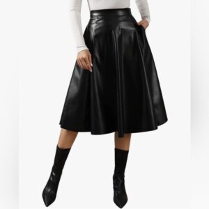 Regal Midi Flare Leather Skirt