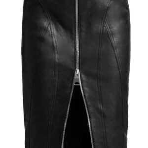 Noir Front-Zip Leather Skirt