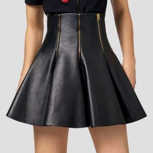 Corset Zip Flare Leather Skirt