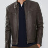 Men’s Brown Zip Front Leather Jacket