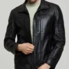 Black Utility Zip Leather Jacket