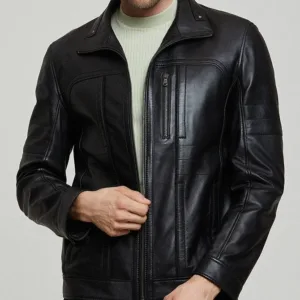 Black Utility Zip Leather Jacket